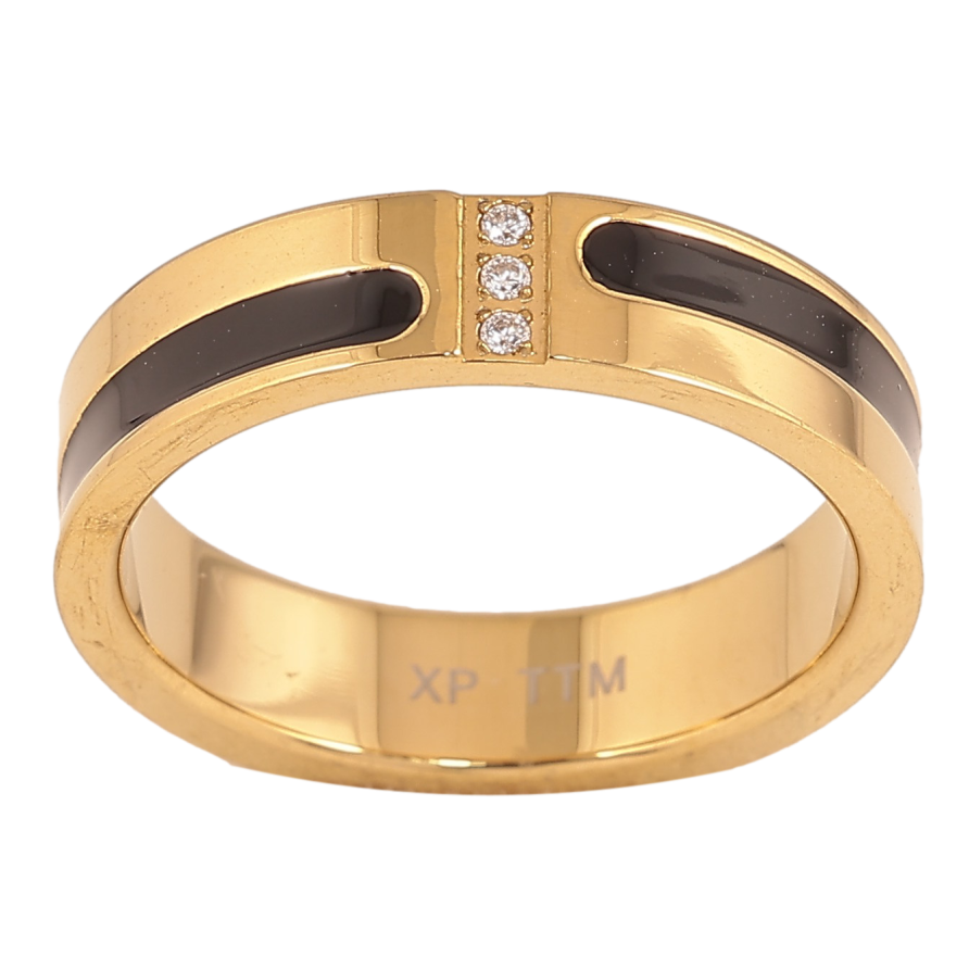 Каблучка Xuping TTM Stainless Steel колір 14К "Візерунок чорною емаллю з кристалами", шир. 5мм фото №1