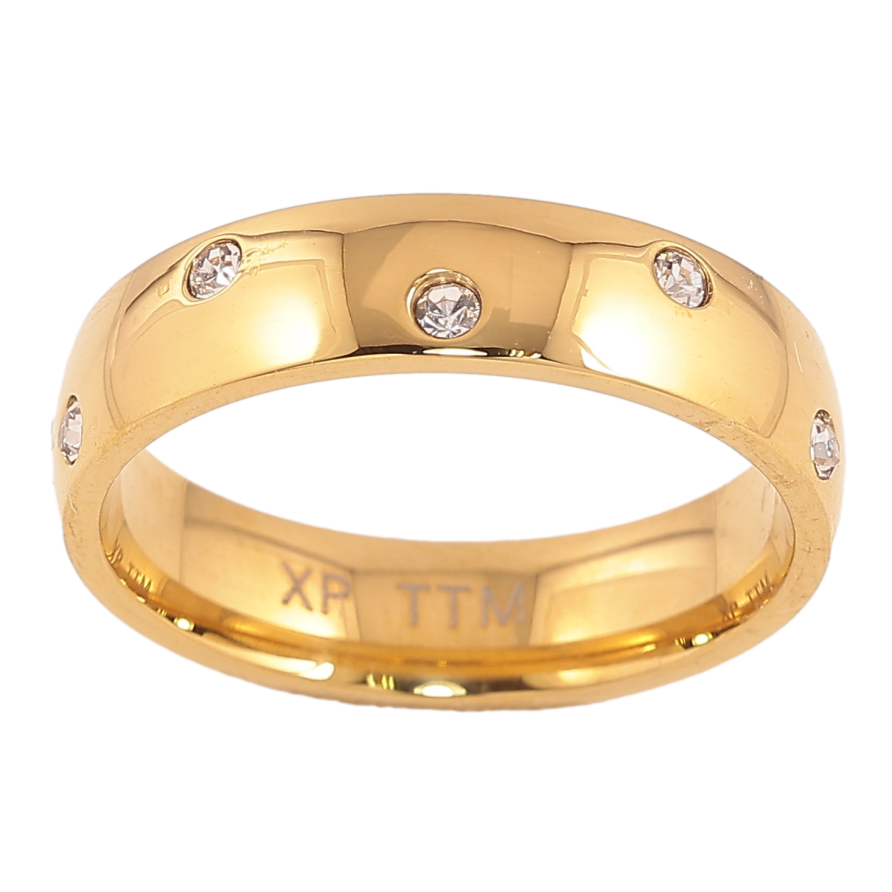 Каблучка Xuping TTM Stainless Steel колір 14К "Візерунок з кристалами" шир. 5мм фото №1