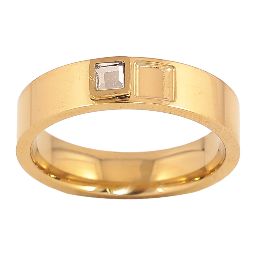 Каблучка Xuping TTM Stainless Steel колір 14К "Візерунок з кристалом" шир. 5мм фото №1