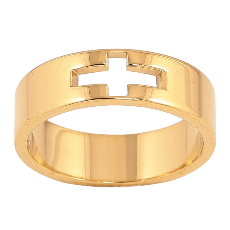 Каблучка Xuping TTM Stainless Steel колір 14К "Візерунок хрест" шир. 6мм фото №21