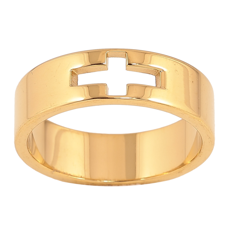 Кольцо Xuping TTM Stainless Steel цвет 14К "Узор крест" шир. 6мм фото №1