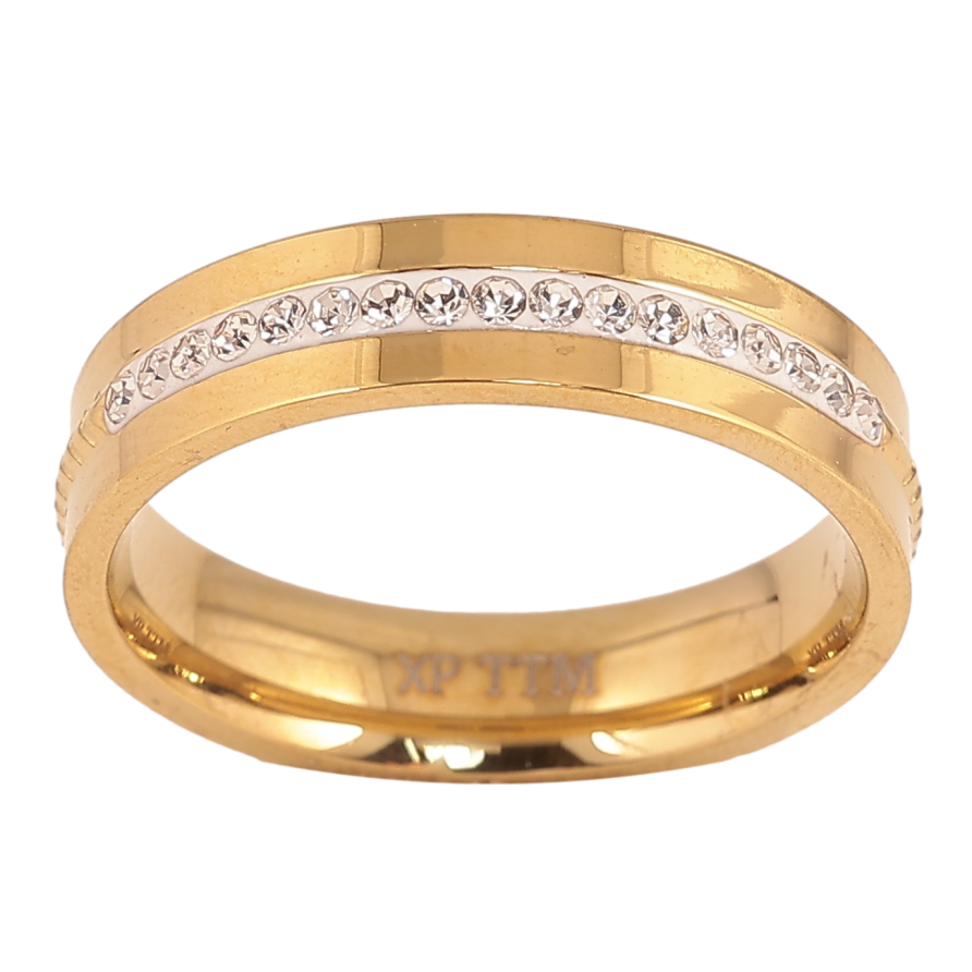 Каблучка Xuping TTM Stainless Steel колір 14К "Візерунок з кристалами", шир. 5мм фото №1