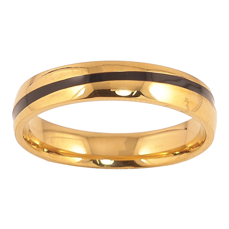 Каблучка Xuping TTM Stainless Steel колір 14К "Візерунок смуга чорною емаллю" шир. 4мм фото №9