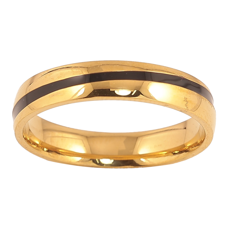 Кольцо Xuping TTM Stainless Steel цвет 14К "Узор полоса черной эмалью" шир. 4мм фото №1