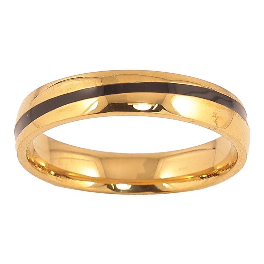 Каблучка Xuping TTM Stainless Steel колір 14К "Візерунок смуга чорною емаллю" шир. 4мм фото №1