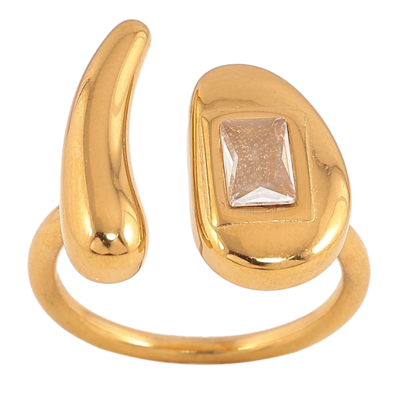 Кольцо Xuping TTM Stainless Steel цвет 14К "Узор с кристаллами"  фото №1