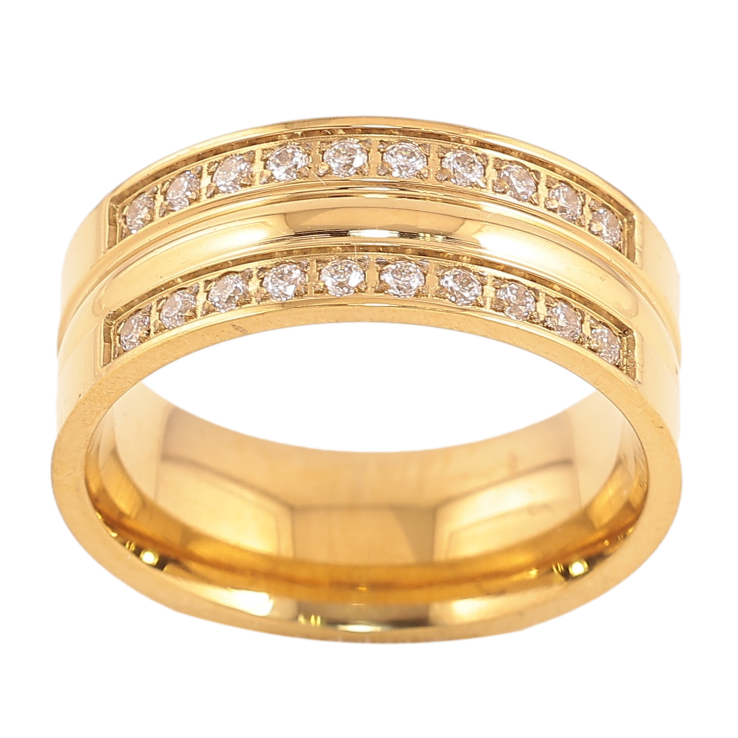 Каблучка Xuping TTM Stainless Steel колір 14К "Візерунок з кристалами" шир. 8мм фото №4