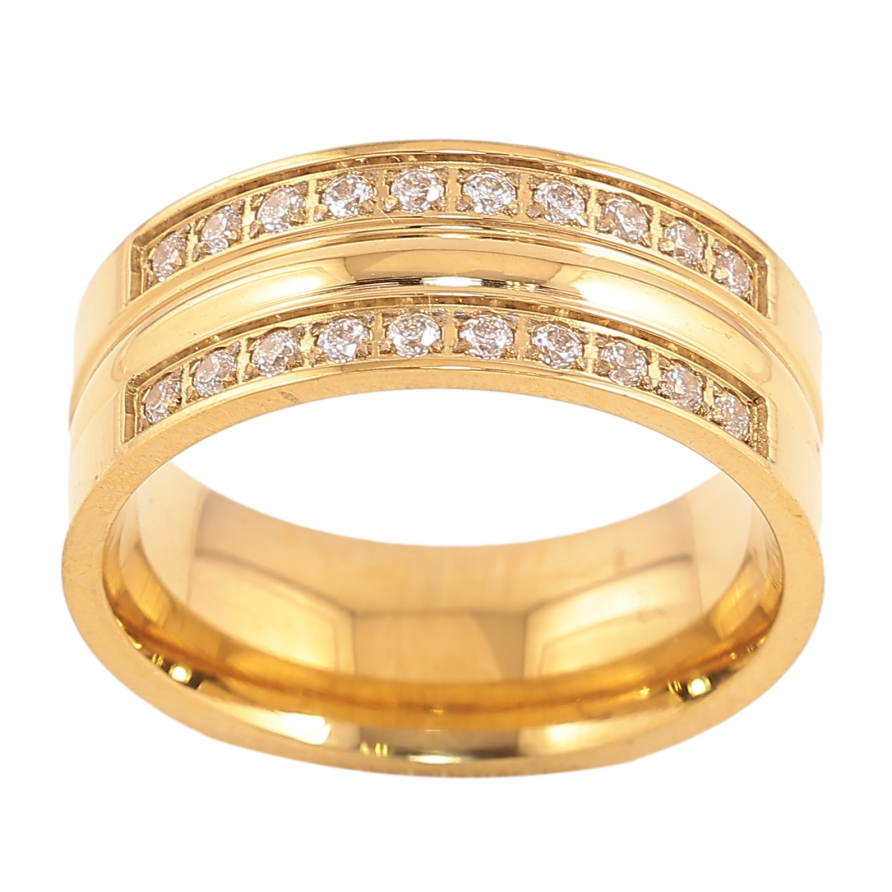 Каблучка Xuping TTM Stainless Steel колір 14К "Візерунок з кристалами" шир. 8мм фото №1