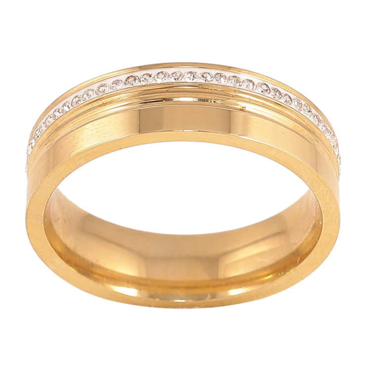 Каблучка Xuping TTM Stainless Steel колір 14К "Візерунок з кристалами"  шир. 6мм фото №5