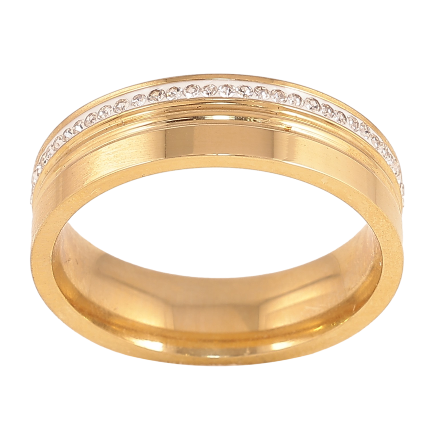 Кольцо Xuping TTM Stainless Steel цвет 14К "Узор с кристаллами"  шир. 6мм фото №1