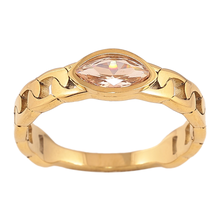 Каблучка Xuping TTM Stainless Steel колір 14К "Візерунок ланцюжок з рожевим кристалом" фото №10 Каблучка Xuping TTM Stainless Steel колір 14К "Візерунок ланцюжок з рожевим кристалом" фото №10