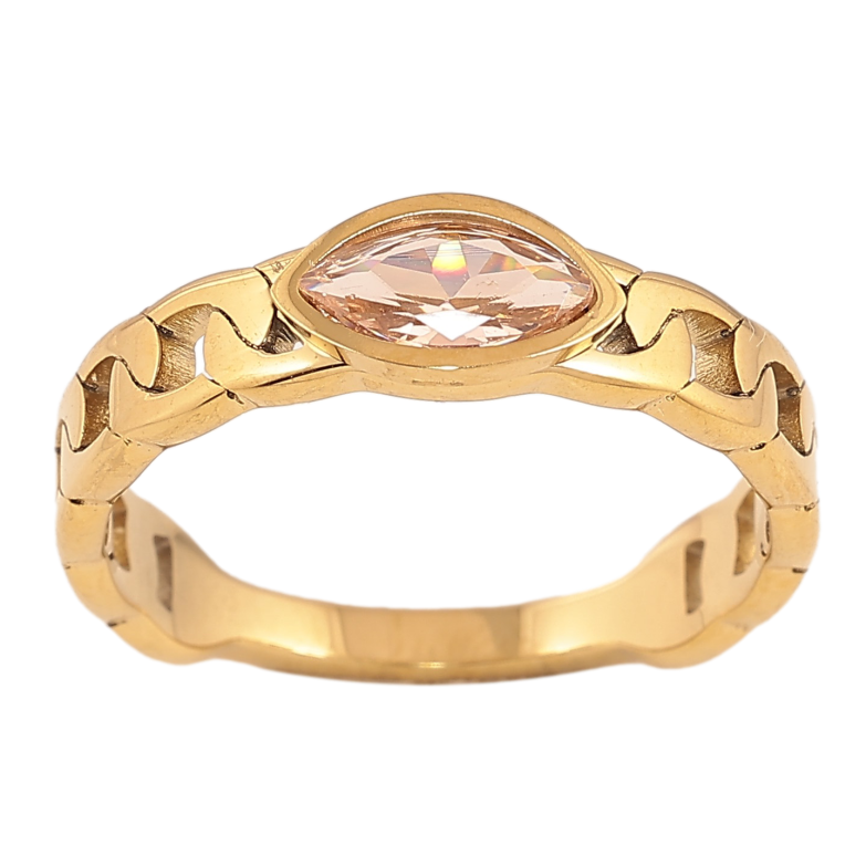 Каблучка Xuping TTM Stainless Steel колір 14К "Візерунок ланцюжок з рожевим кристалом" фото №1