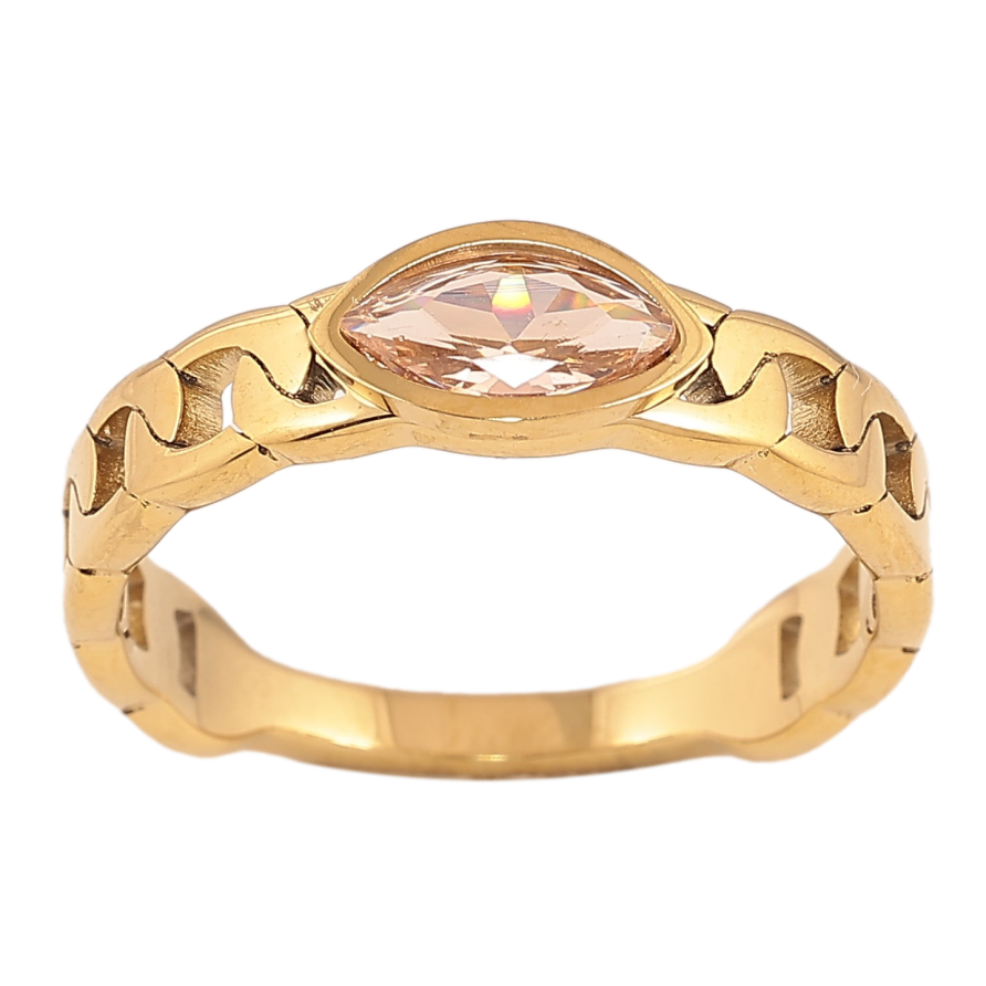 Каблучка Xuping TTM Stainless Steel колір 14К "Візерунок ланцюжок з рожевим кристалом" фото №1