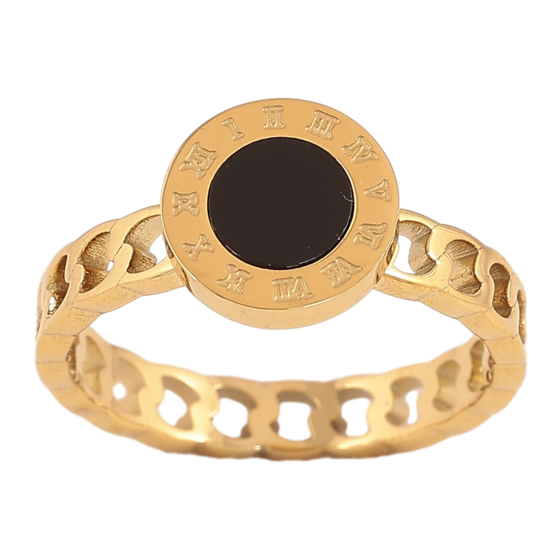 Кольцо Xuping TTM Stainless Steel цвет 14К "Циферблат с черной вставкой" фото №1