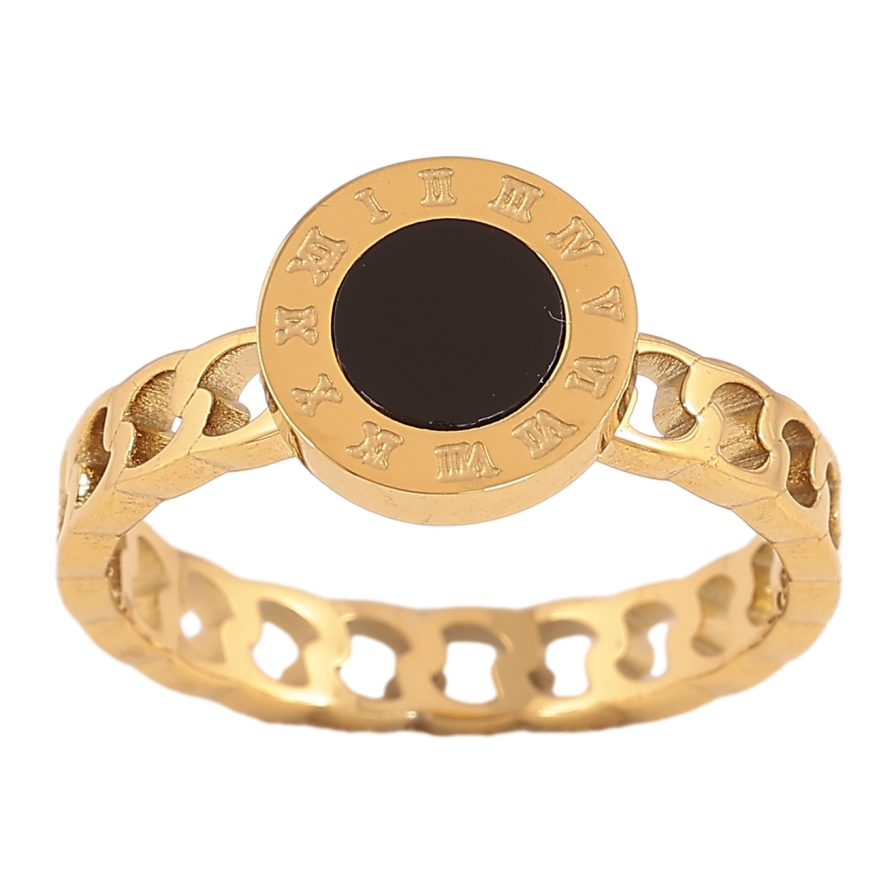 Каблучка Xuping TTM Stainless Steel колір 14К "Циферблат з чорною вставкою" фото №1