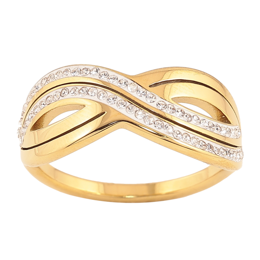 Каблучка Xuping TTM Stainless Steel колір 14К "Візерунок з кристалами" фото №1