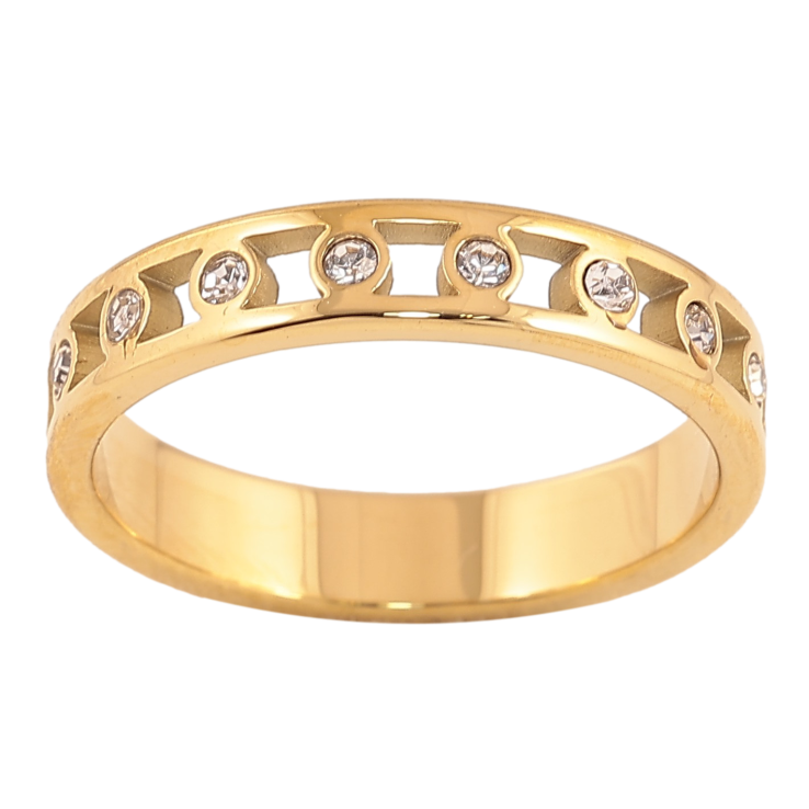 Каблучка Xuping TTM Stainless Steel колір 14К "Візерунок з кристалами" шир. 4мм фото №9