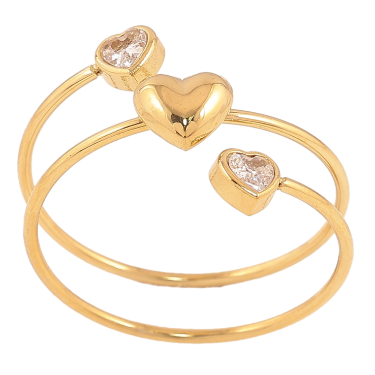 Каблучка Xuping TTM Stainless Steel колір 14К "Пружинка із сердечками" фото №3