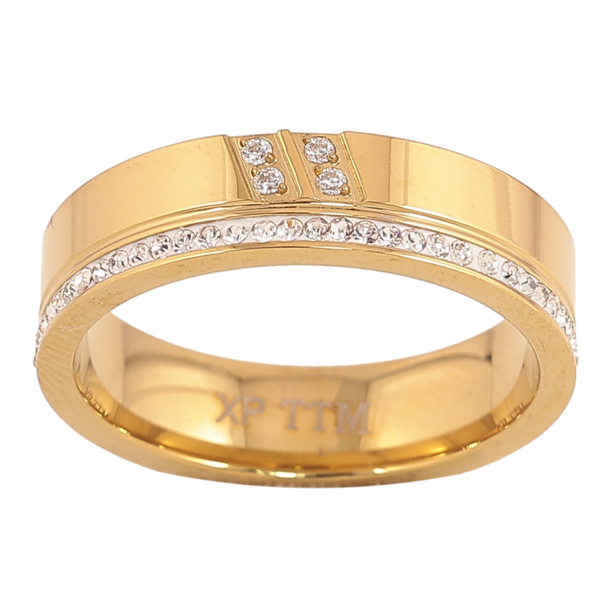 Каблучка Xuping TTM Stainless Steel колір 14К "Візерунок з кристалами" шир. 5мм фото №1