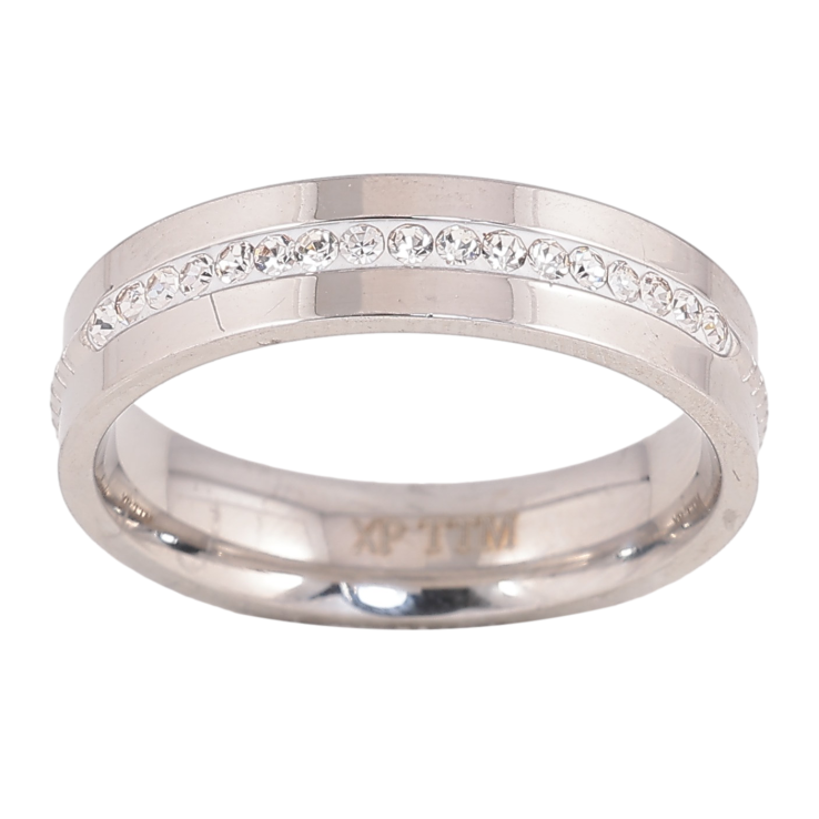 Каблучка Xuping TTM Stainless Steel колір Родій "Доріжка кристалів" шир. 5мм фото №21