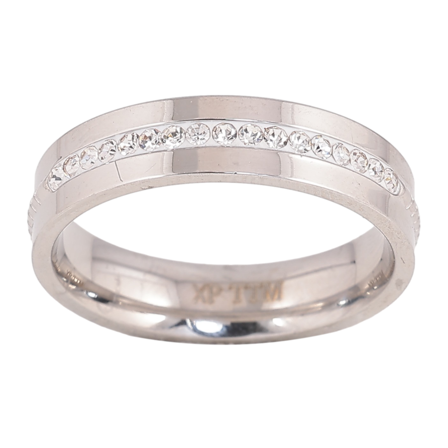 Каблучка Xuping TTM Stainless Steel колір Родій "Доріжка кристалів" шир. 5мм фото №1