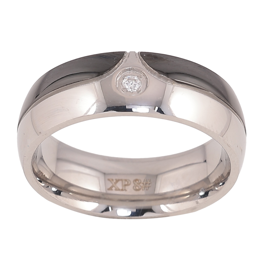 Кольцо Xuping TTM Stainless Steel цвет Родий "Узор с черной эмалью и кристаллом" шир. 7мм фото №1