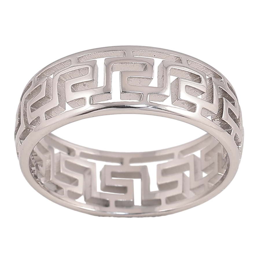 Каблучка Xuping TTM Stainless Steel колір Родій "Різьблений грецький орнамент" шир. 7мм фото №1