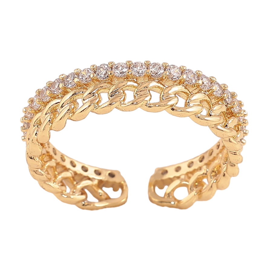 Кольцо Xuping цвет Позолота 14K "Узор цепочка с дорожкой кристаллов" фото №1