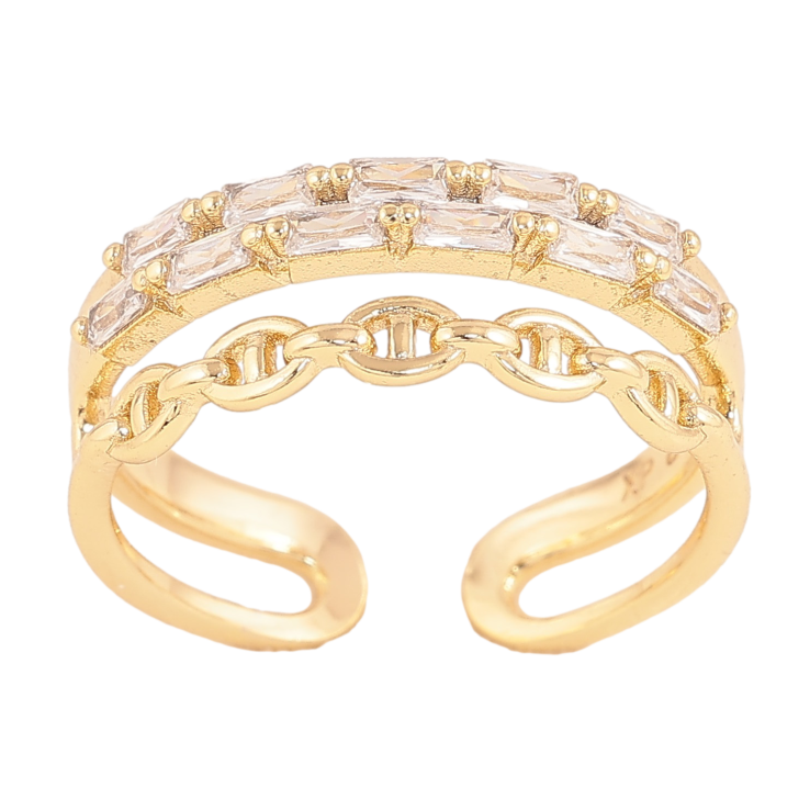 Каблучка Xuping колір Позолота 14K "Доріжка кристалів з візерунком ланцюжок" фото №2