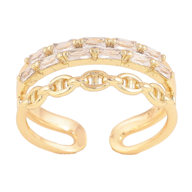 Кольцо Xuping цвет Позолота 14K "Дорожка кристаллов с узором цепочка" фото №1