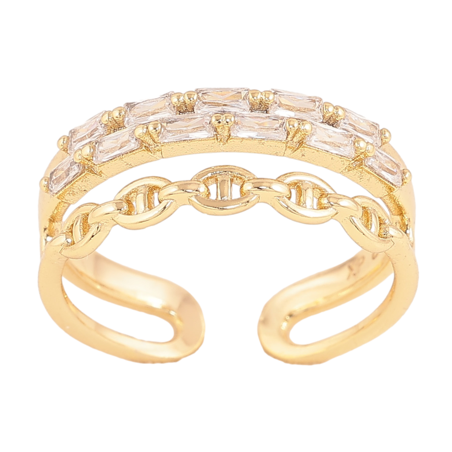 Каблучка Xuping колір Позолота 14K "Доріжка кристалів з візерунком ланцюжок" фото №1