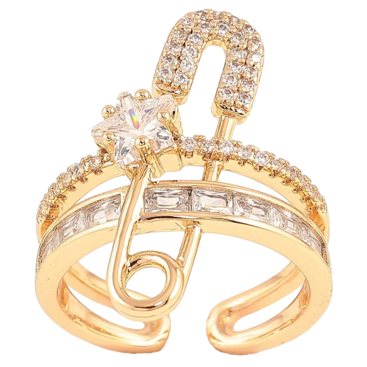 Каблучка Xuping колір Позолота 18K «Доріжки цирконію з шпилькою і кришталевою зіркою» фото №4