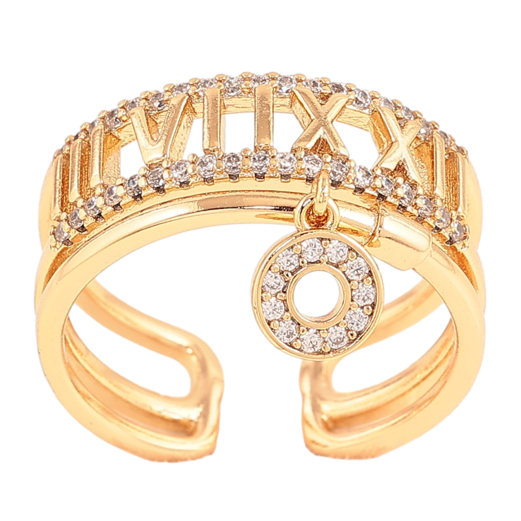 Кольцо Xuping цвет Позолота 18K "Узор римские цифры с подвеской" фото №4