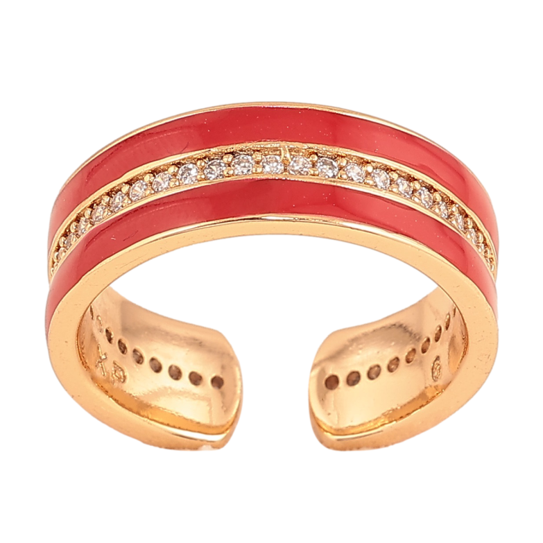 Каблучка Xuping колір Позолота 18K "Візерунок з кристалами та червоною эмаллю" шир. 6мм фото №1 Каблучка Xuping колір Позолота 18K "Візерунок з кристалами та червоною эмаллю" шир. 6мм фото №1