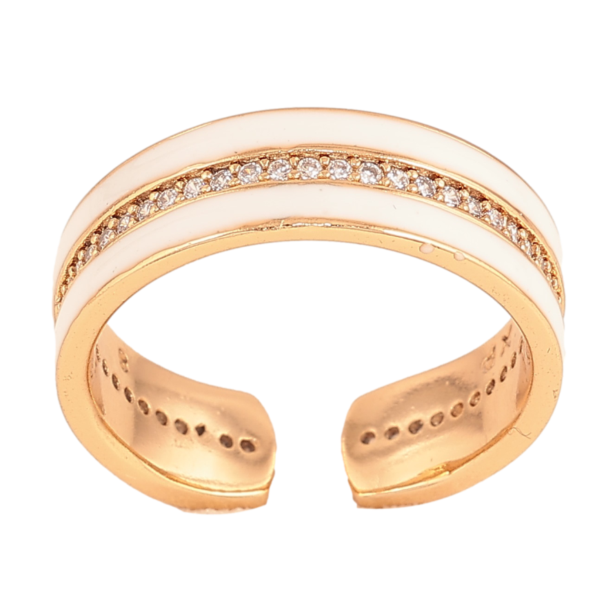 Каблучка Xuping колір Позолота 18K "Візерунок з кристалами та білою эмаллю" шир. 6мм фото №1 Каблучка Xuping колір Позолота 18K "Візерунок з кристалами та білою эмаллю" шир. 6мм фото №1