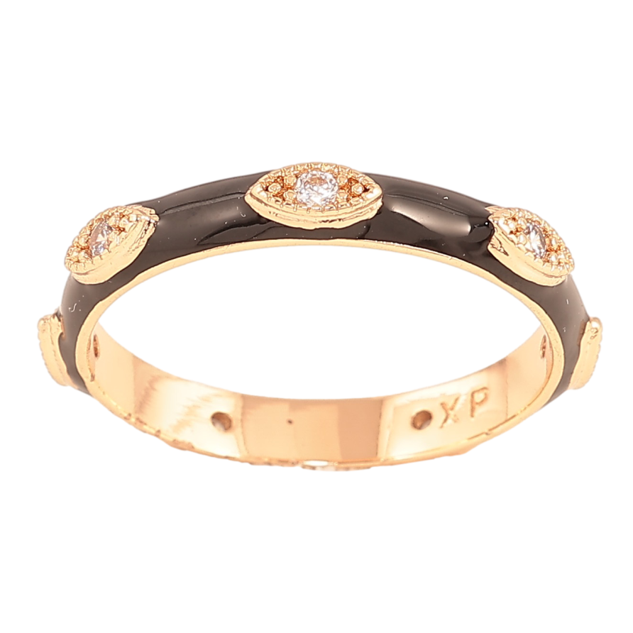 Кольцо Xuping цвет Позолота 18K "Узор с кристаллами и черной эмалью" шир. 3мм фото №1 Кольцо Xuping цвет Позолота 18K "Узор с кристаллами и черной эмалью" шир. 3мм фото №1