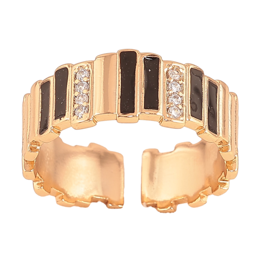 Каблучка Xuping колір Позолота 18K "Візерунок з кристалами і чорною емаллю" фото №1