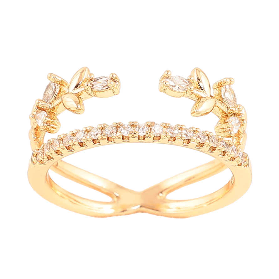 Кольцо Xuping цвет позолота 18K узор веточки с кристаллами фото №1