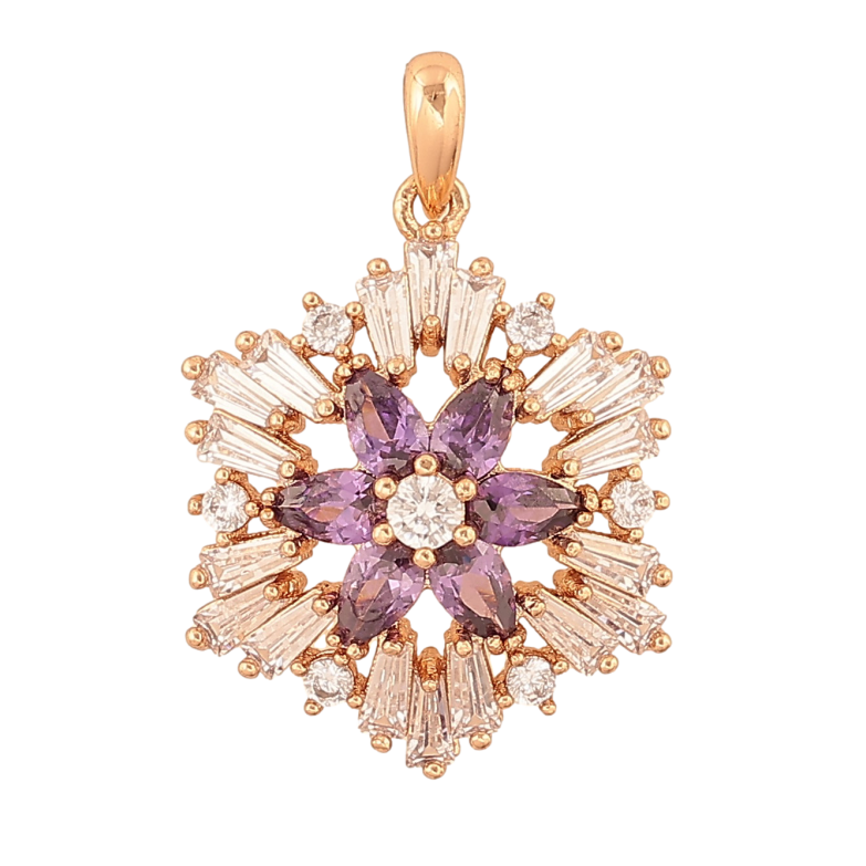 Кулон Xuping колір Позолота 18К "Сніжинка з бузковими кристалами" для ланцюжка до 2мм фото №1