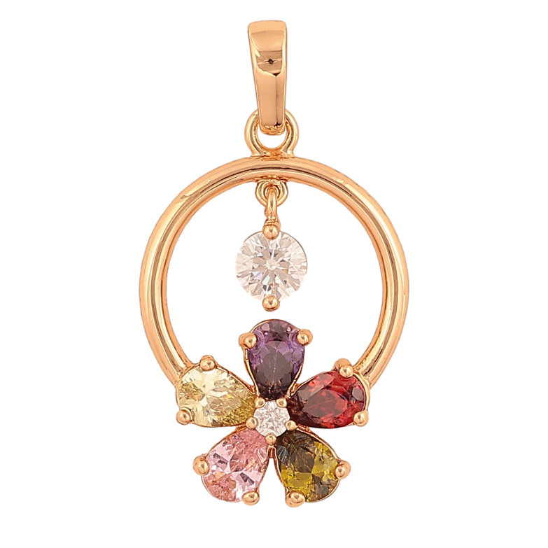 Кулон Xuping цвет Позолота 18К "Разноцветный кристальный цветочек" для цепочки до 6мм фото №2