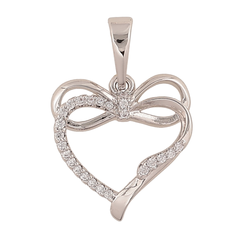 Кулон Xuping колір Родій "Серце з бантом" для ланцюжка до 6мм фото №2