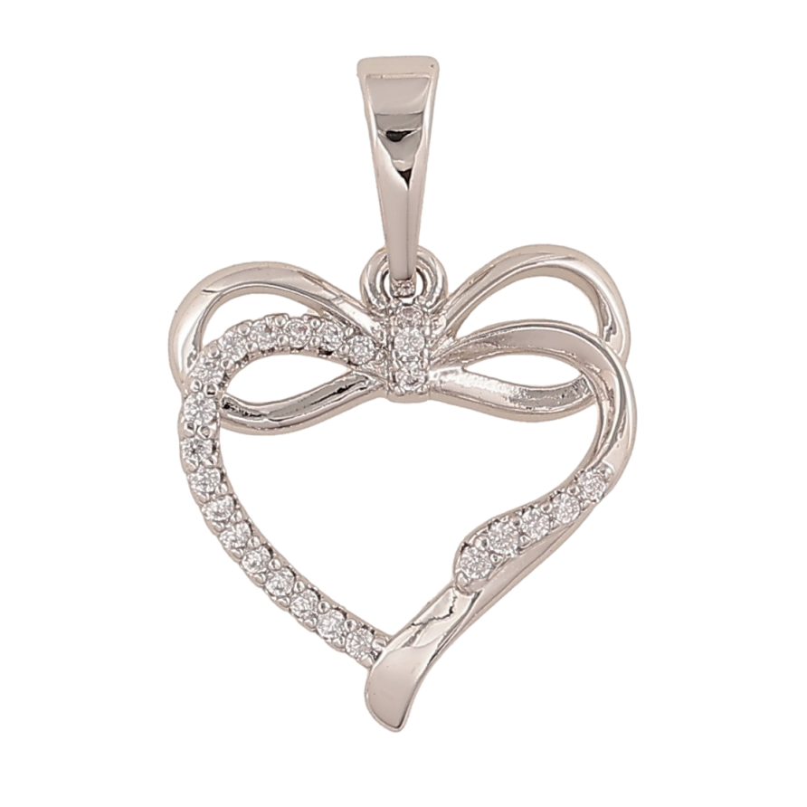 Кулон Xuping цвет Родий "Сердечко с бантом" для цепочки до 6мм фото №1