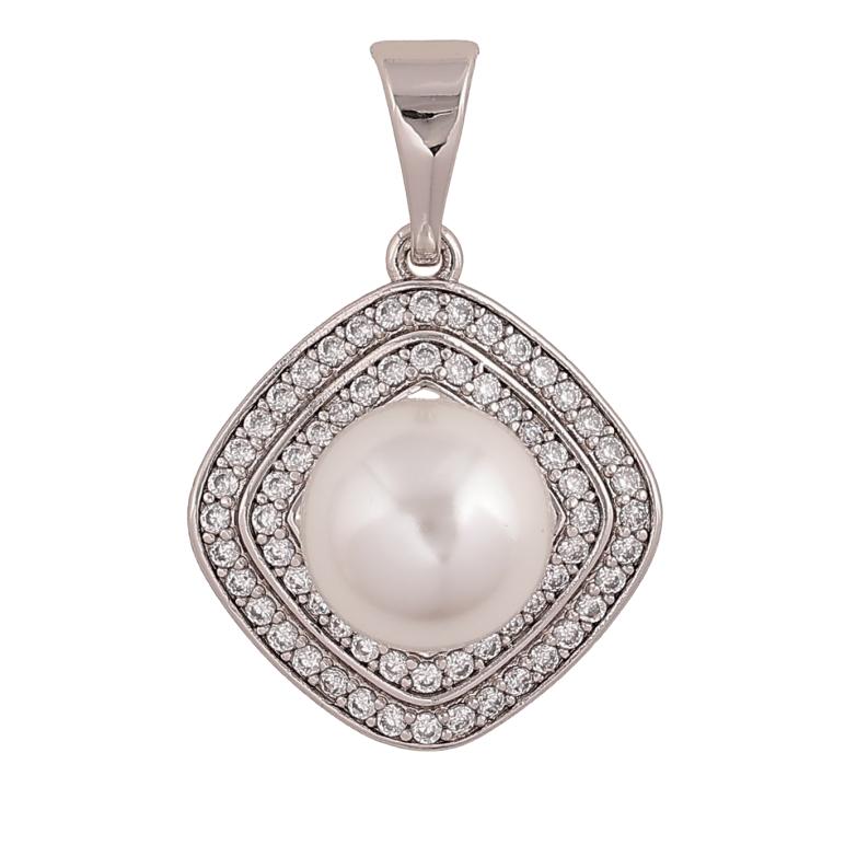 Кулон Xuping колір Родій "Ромб з перлиною та кристалами" для ланцюжка до 7мм фото №3 Кулон Xuping колір Родій "Ромб з перлиною та кристалами" для ланцюжка до 7мм фото №3