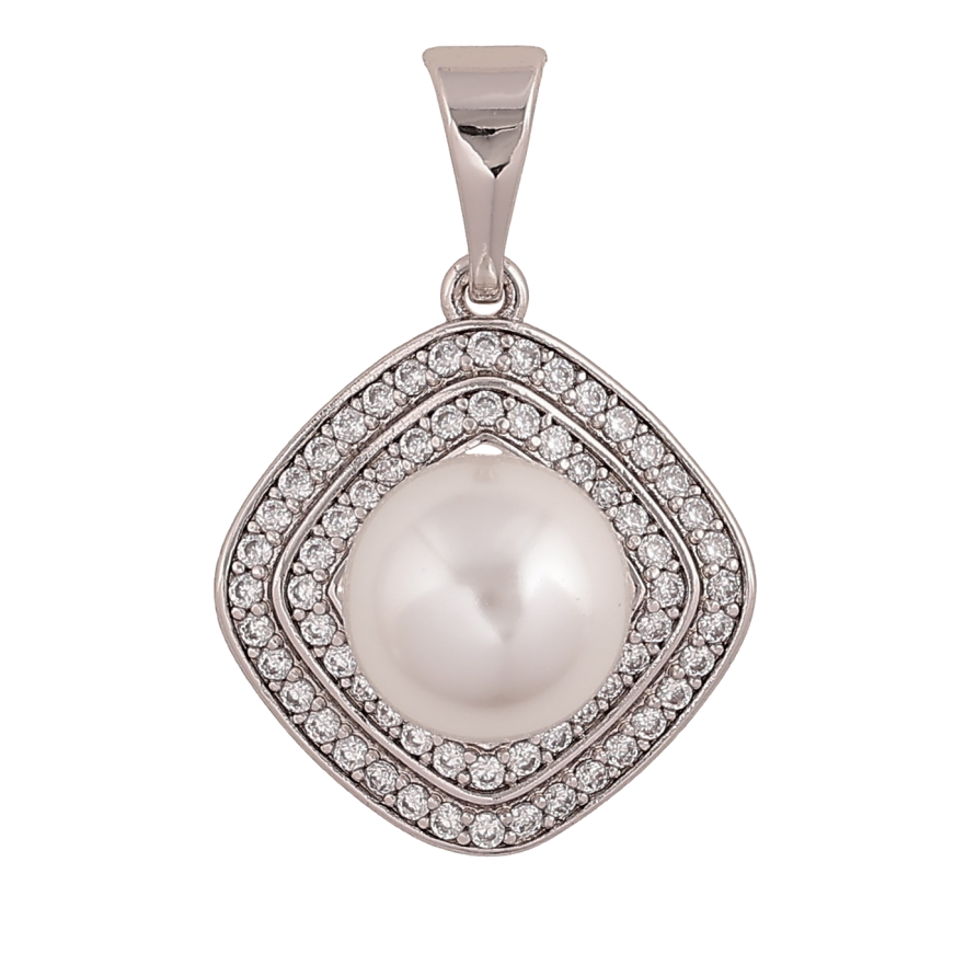 Кулон Xuping колір Родій "Ромб з перлиною та кристалами" для ланцюжка до 7мм фото №1 Кулон Xuping колір Родій "Ромб з перлиною та кристалами" для ланцюжка до 7мм фото №1