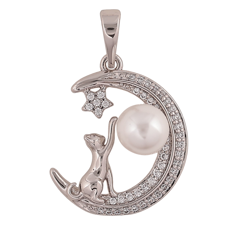 Кулон Xuping колір Родій "Котик в півмісяці" для ланцюжка до 6мм фото №1