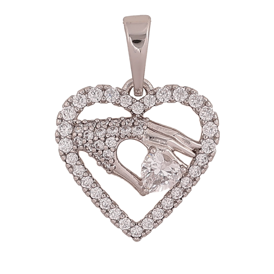 Кулон Xuping колір Родій "Декоративне серце з кристалами" для ланцюжка до 6мм фото №1