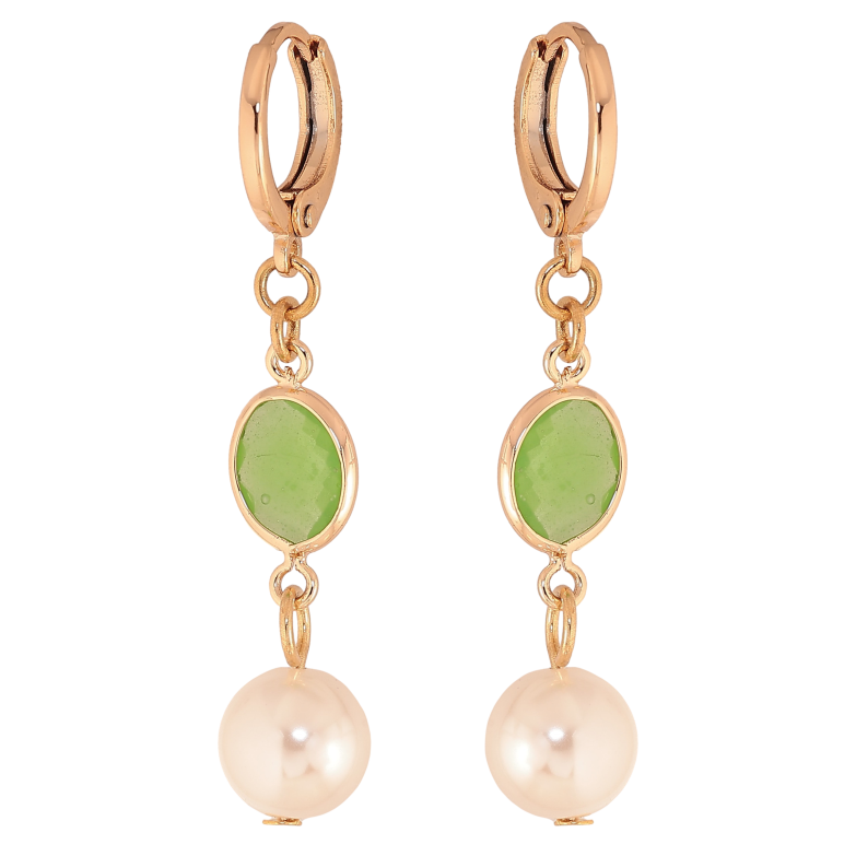 Сережки Xuping M&L колір 18К підвіски на колечках "Перлинні підвіски з салатовими кристалами" фото №1