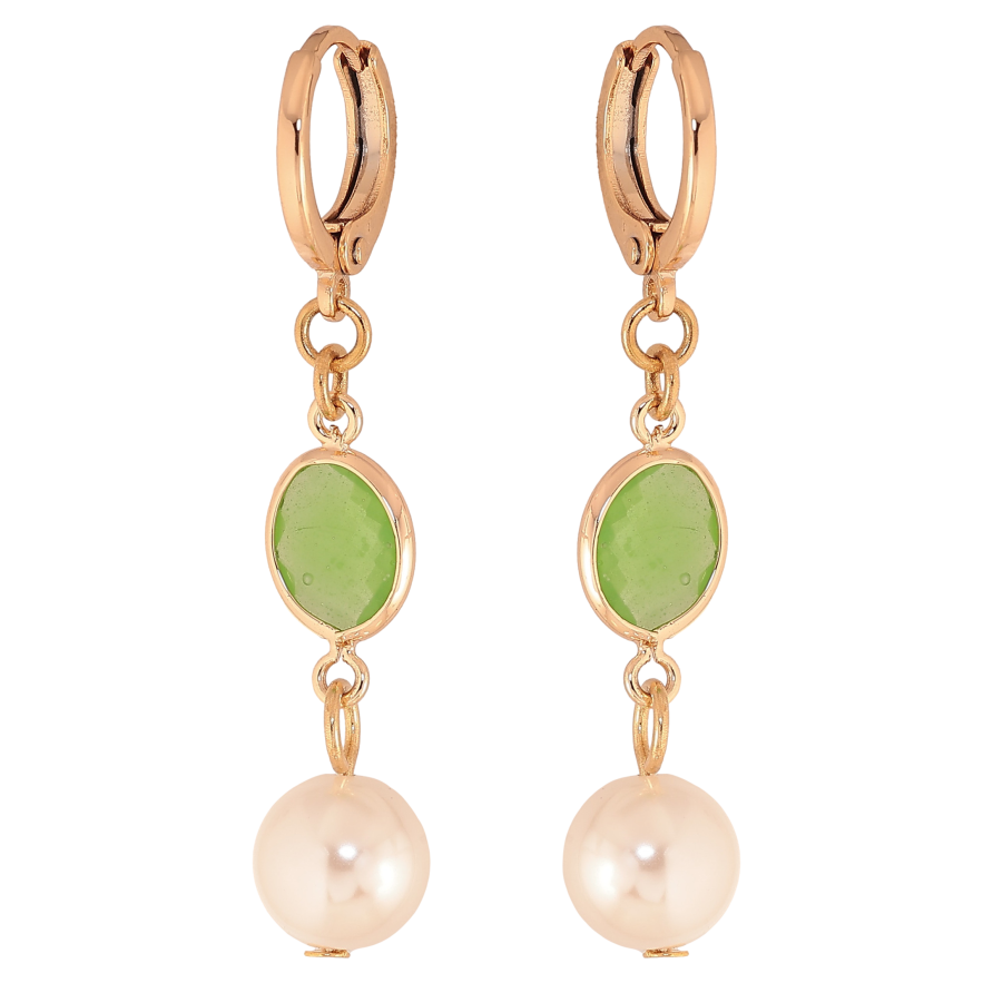 Сережки Xuping M&L колір 18К підвіски на колечках "Перлинні підвіски з салатовими кристалами" фото №1