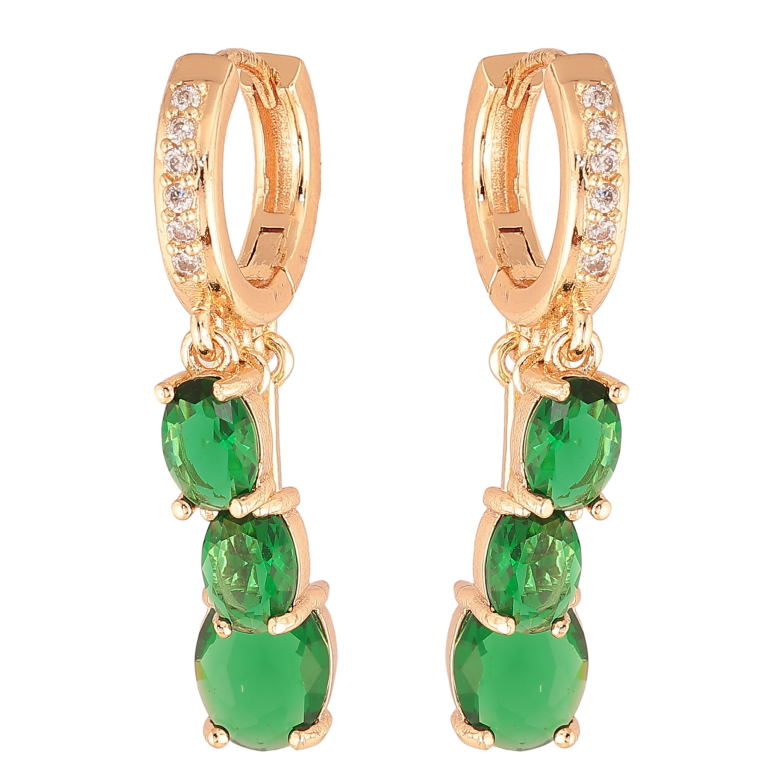 Серьги Xuping M&L цвет 18K подвески на колечках "Подвески с зелеными кристаллами" фото №1 Серьги Xuping M&L цвет 18K подвески на колечках "Подвески с зелеными кристаллами" фото №1