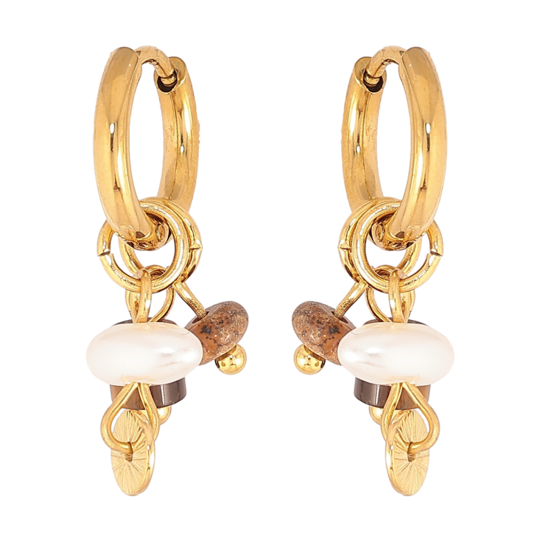 Сережки Xuping TTM Stainless Steel колір 14К підвіски на колечках "Підвіски з намистин" 2 в 1 фото №1